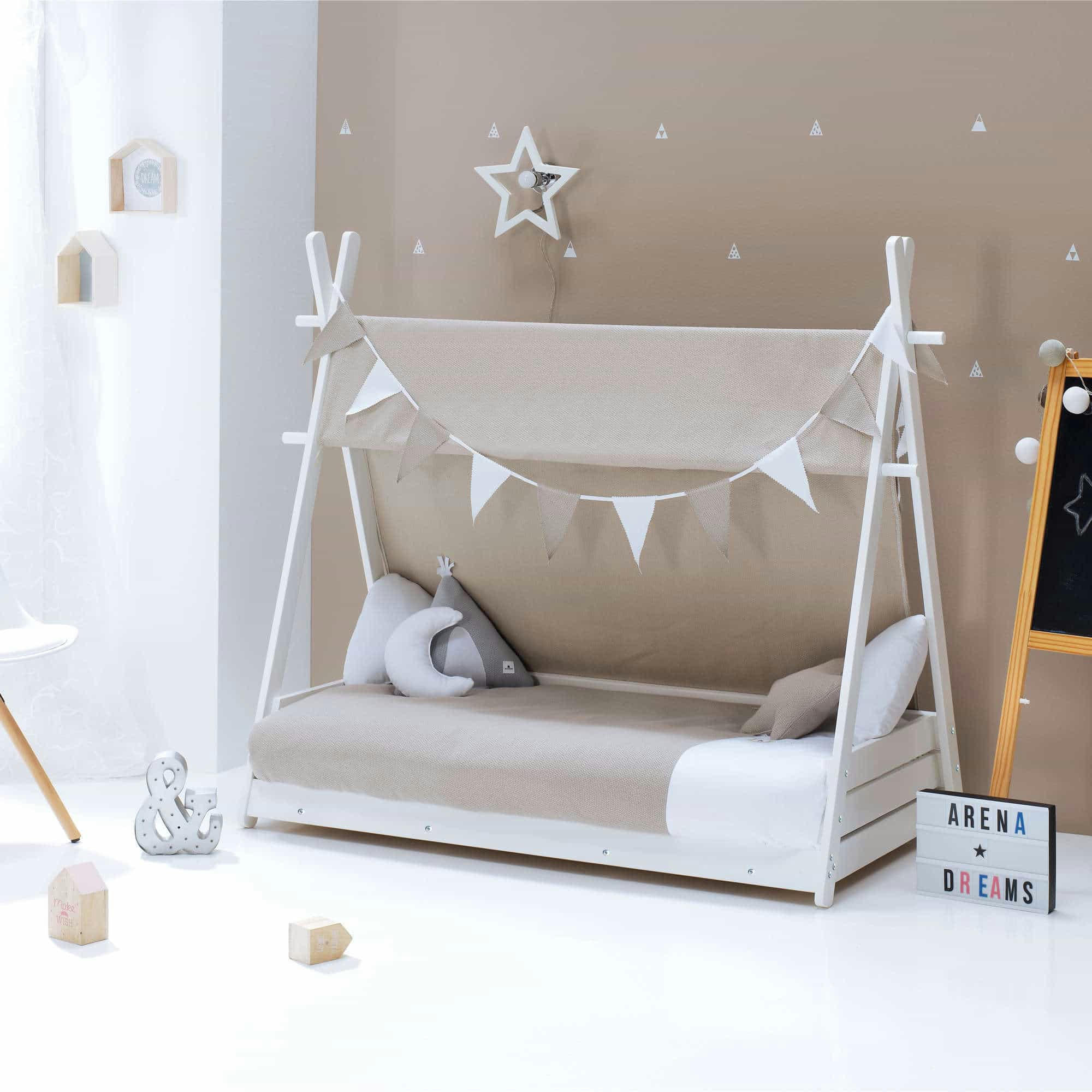 HOMY - Lit bébé Montessori en 70x140 cm avec textile en brun