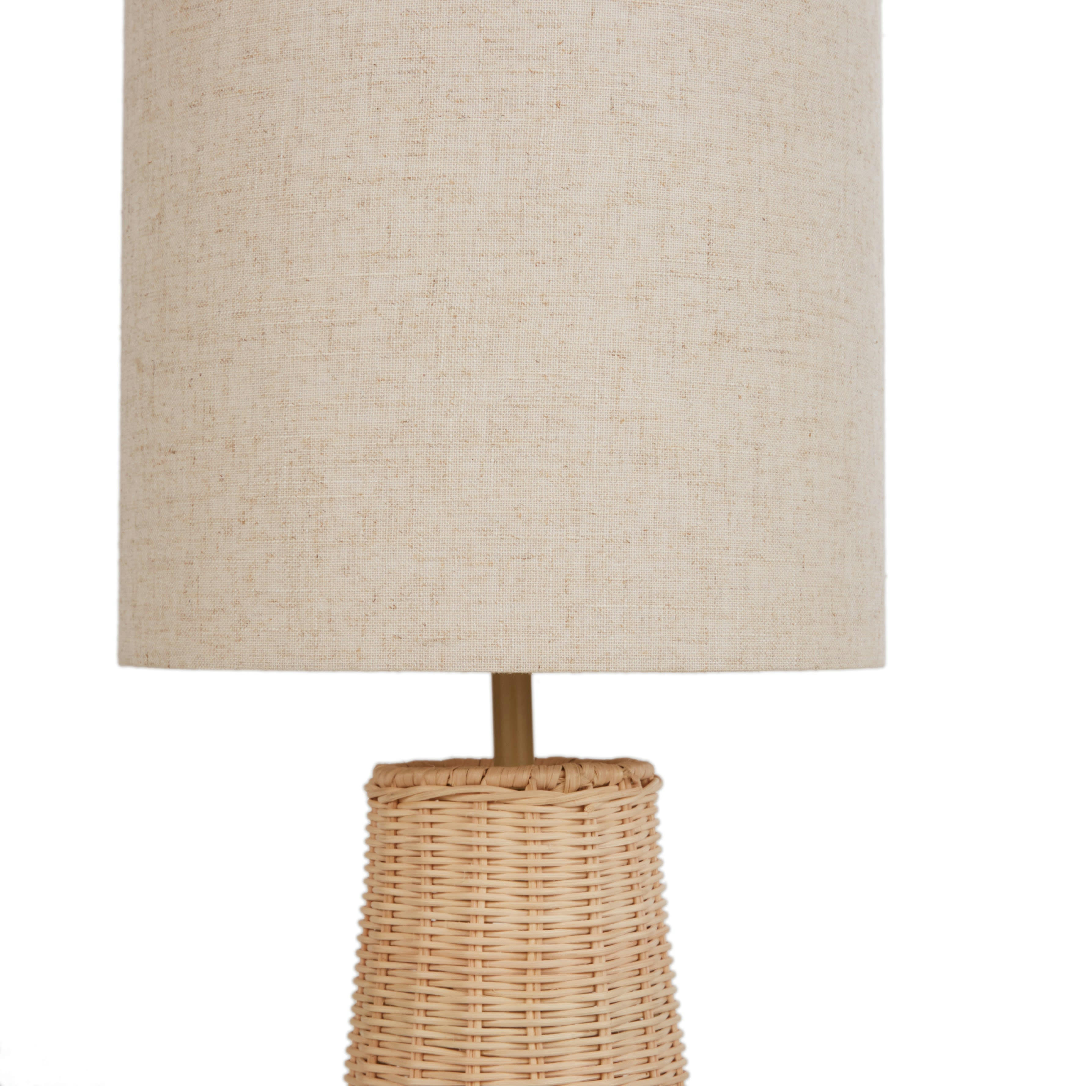 CELYA - Lampadaire en rotin et abat-jour en lin beige H137