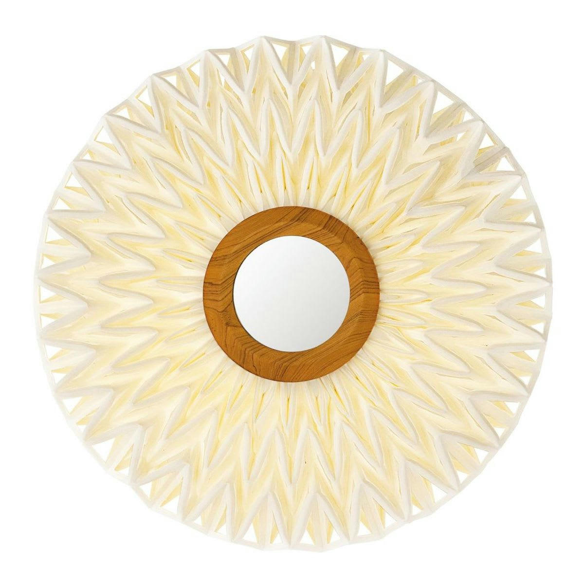 MATAHARI - Applique en tissu blanc cassé avec miroir Ø60cm