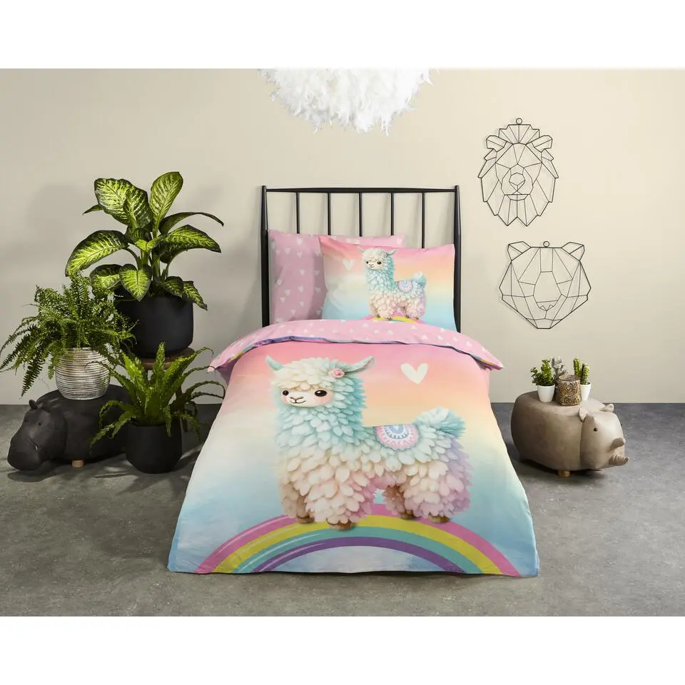 Good Morning Kinderdekbedovertrek Alpaca Regenboog