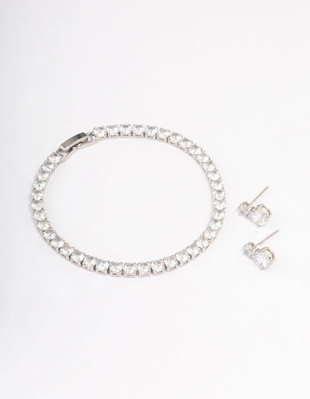 Silver Cubic Zirconia Round Graduating Earrings & Tennis Bracelet Set
