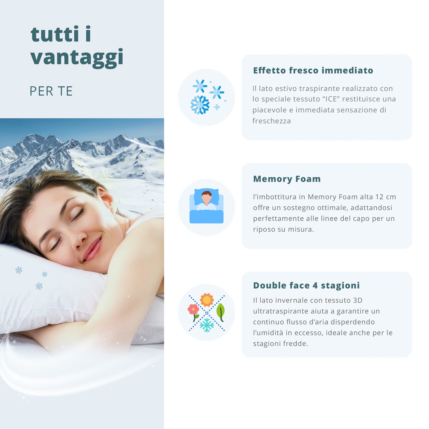 Cuscino guanciale memory effetto fresco Ice
