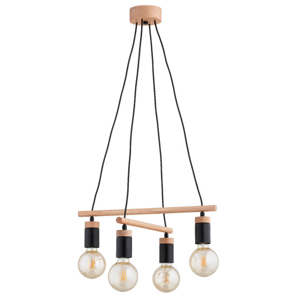 Lampa wisząca jasne drewno-czarna MILTO 4xE27x15W wym: 85x50x50 cm Alfa