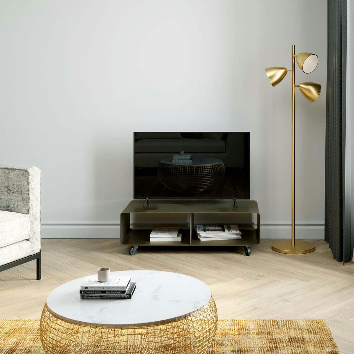 LOUNGE - Meuble TV en acier bronze