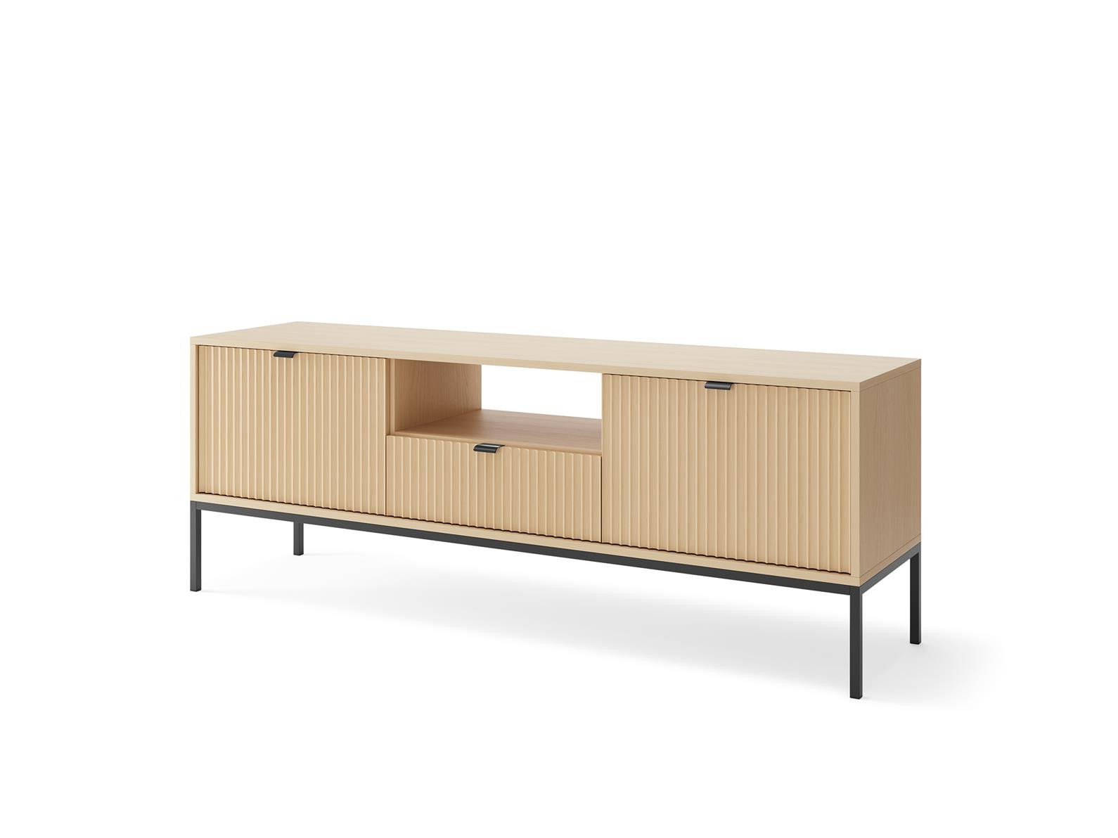 Szafka RTV NOVA 154 cm Ryflowana – Dąb Vicenza na Czarnym Stelażu