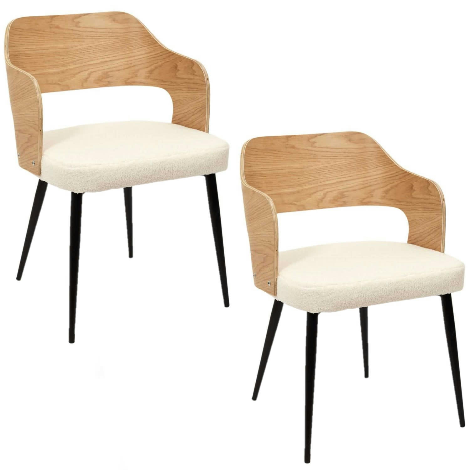 LOKI - Lot de 2 fauteuils de table assise bouclette blanc