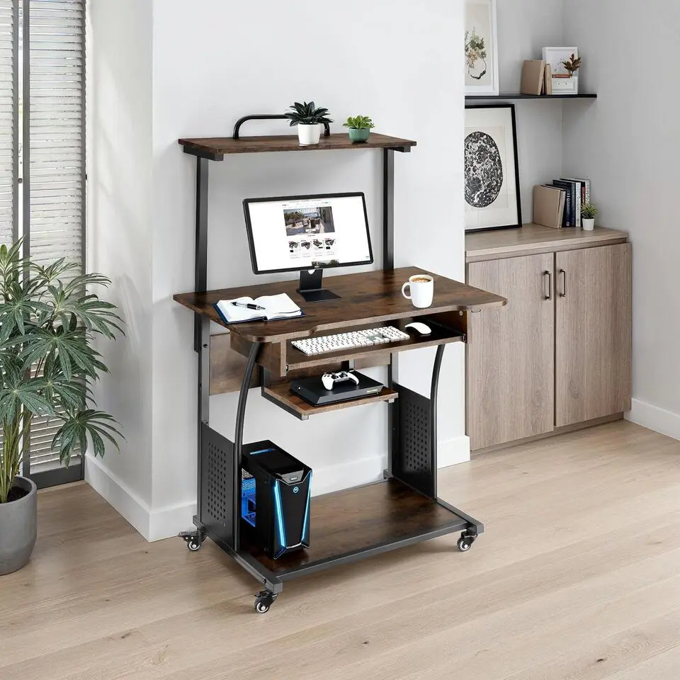 tectake Bureau Fife 80x65,5x130,5cm, Industrieel Hout Donker, Rustiek