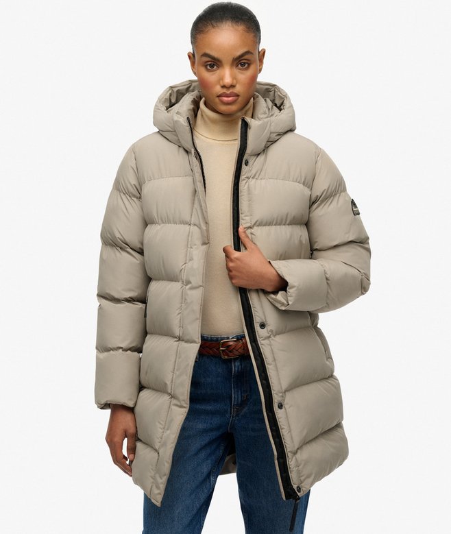 Hooded Sports Puffer Mid Length Jacket