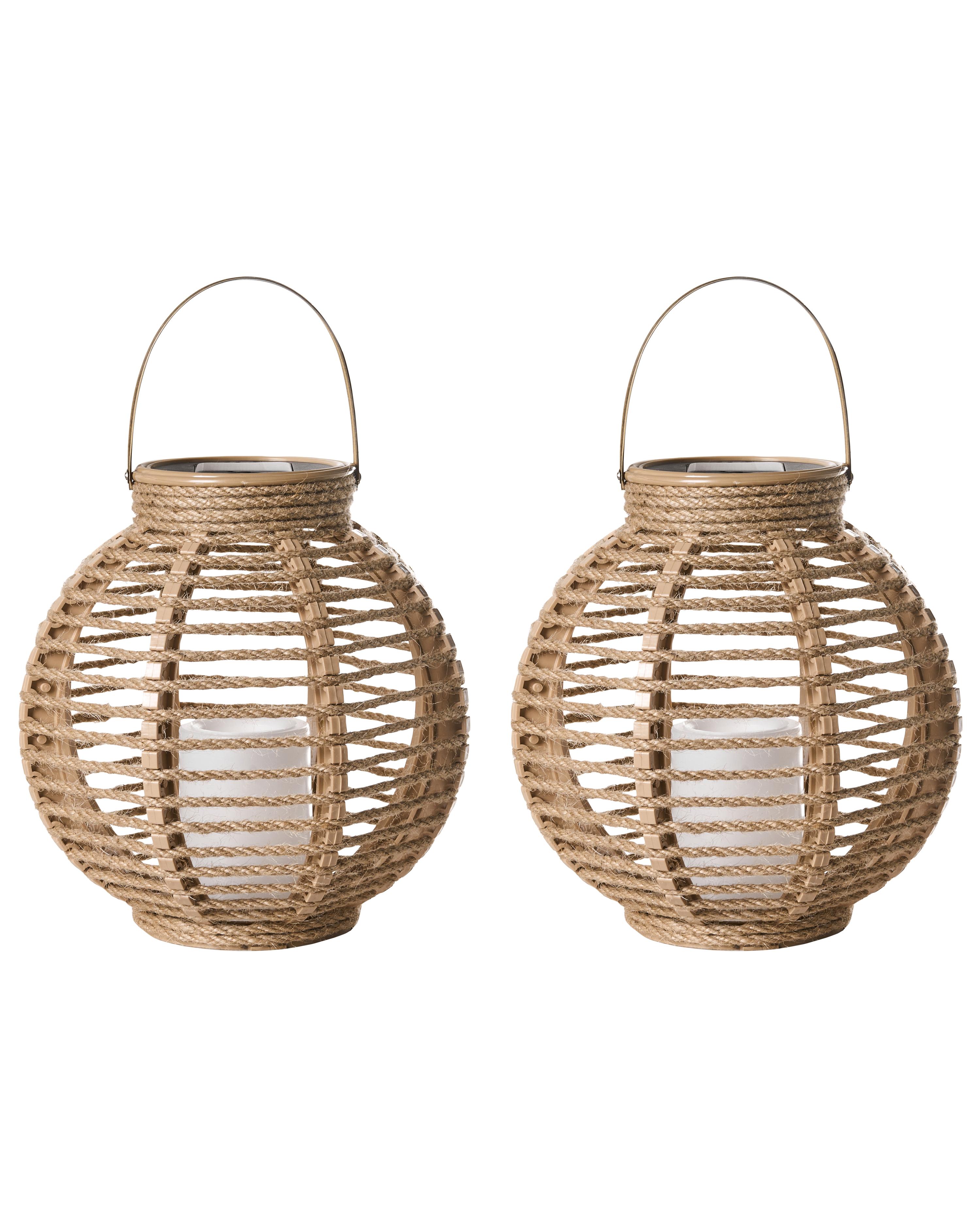 Set of 2 Solar Powered Lanterns SEBU 30 cm Natural