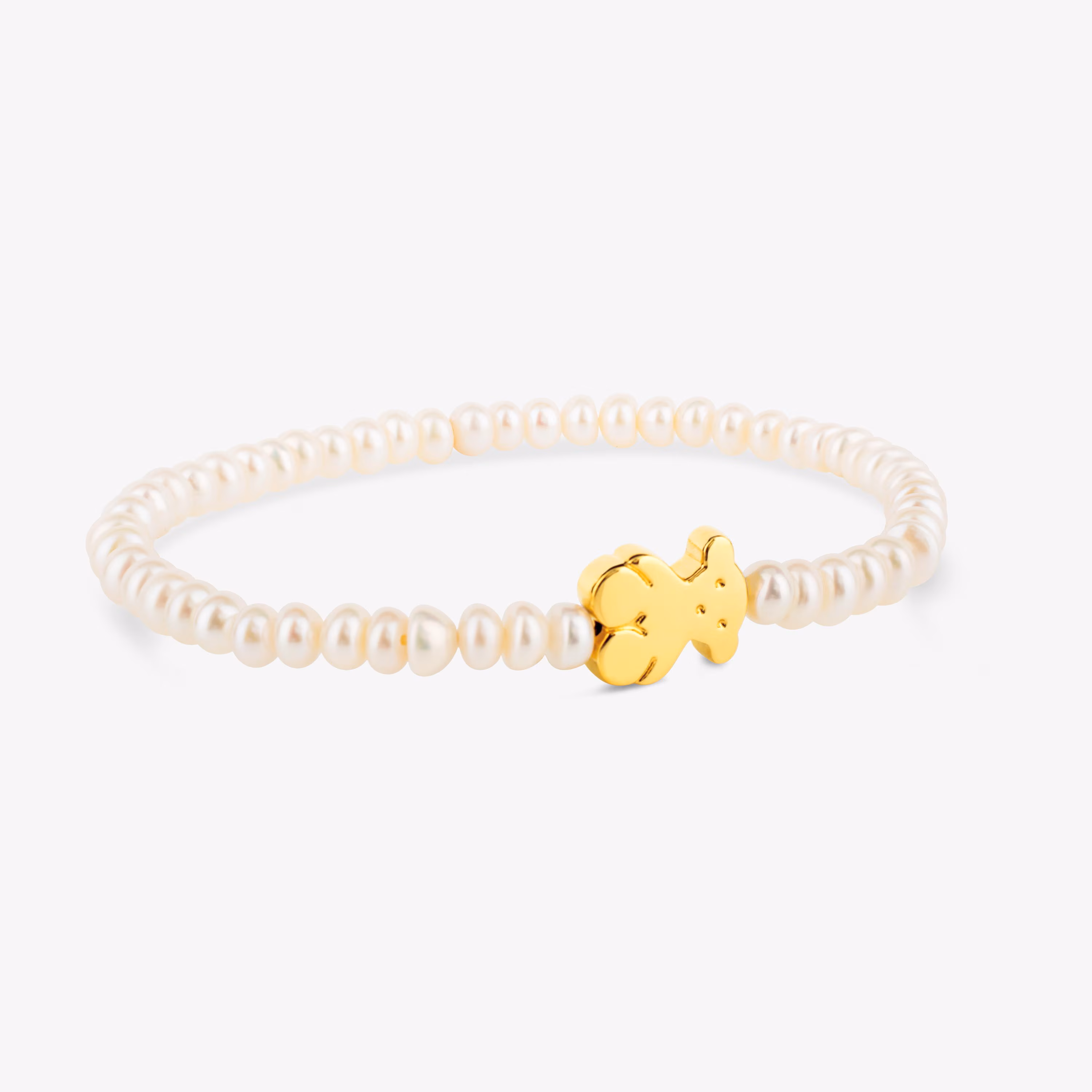 Pulsera elástica de oro y perlas cultivadas motivo oso de 1,15cm, Sweet Dolls