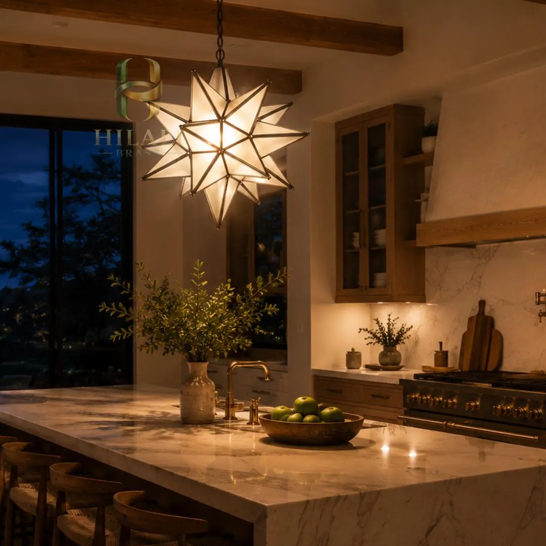 Handmade Moravian Star Pendant Light, Milk Glass Pendant Light, Solid Brass Ceiling Lantern, Kitchen Island Lighting, Entryway Light