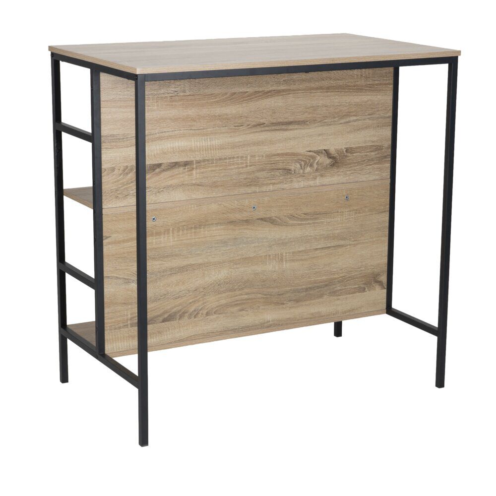 Table haute avec 2 tabourets Luffi métal bois noir et marron 100x60xH100cm