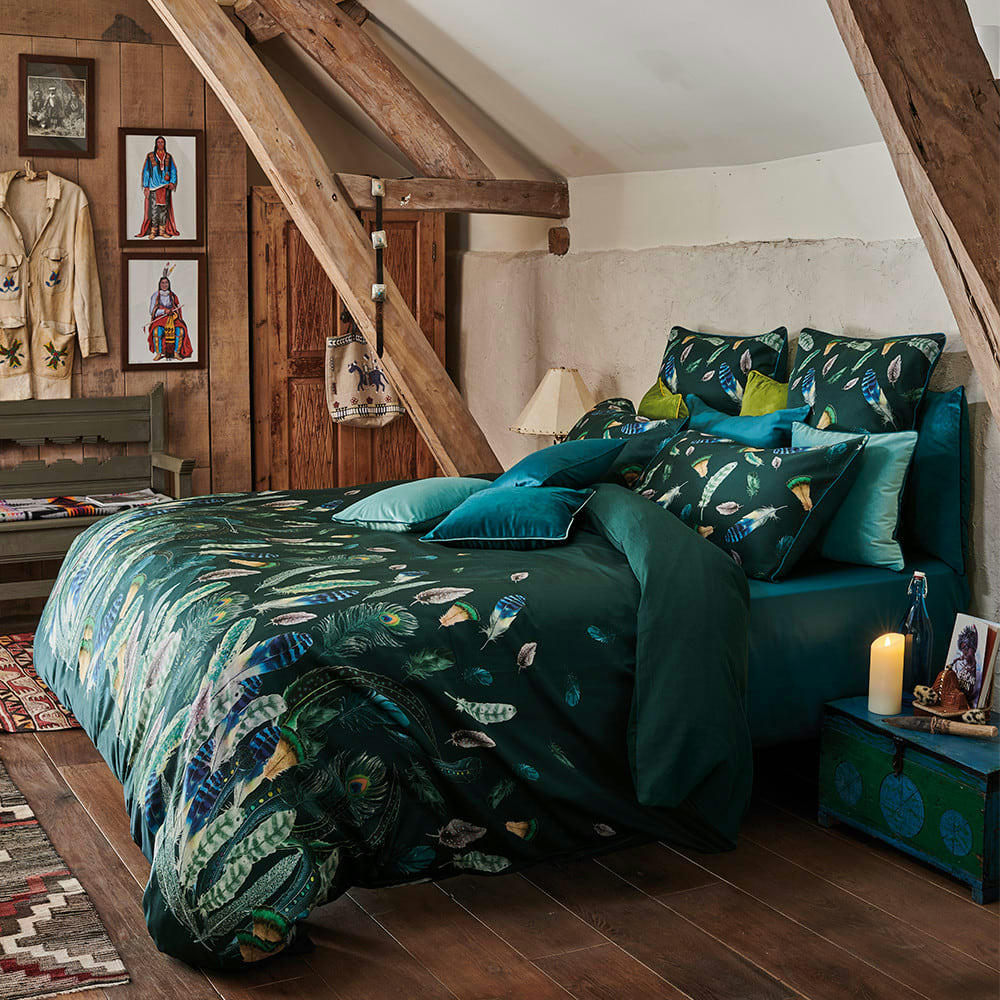 FEATHERS GREEN - Housse de couette  satin de coton 120 fils/cm² vert 240x220