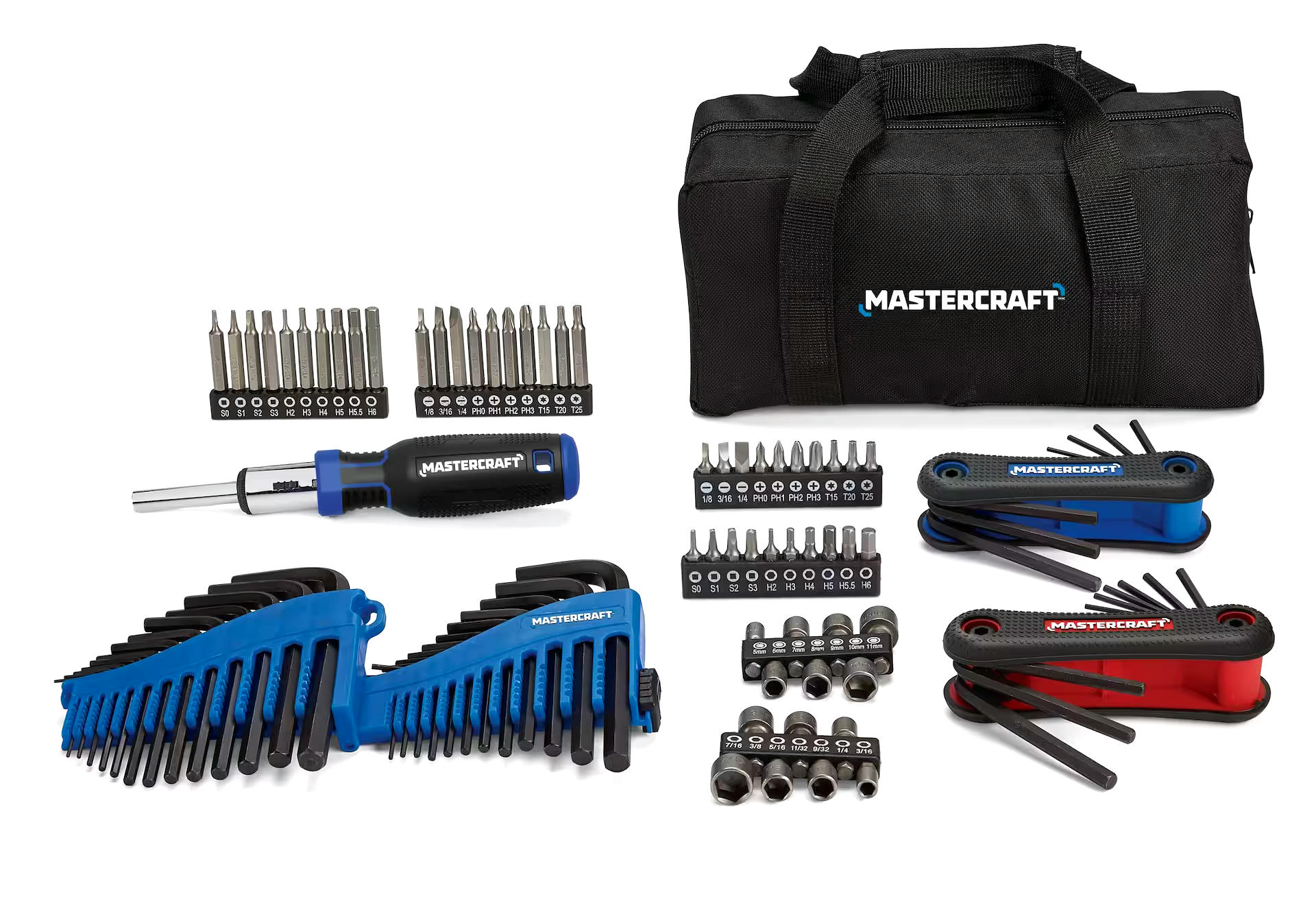 Mastercraft SAE/Metric Hex Key Set/Allen Wrench Set with Storage Bag, Rust Resistant, Cr-V Steel, 98-pc