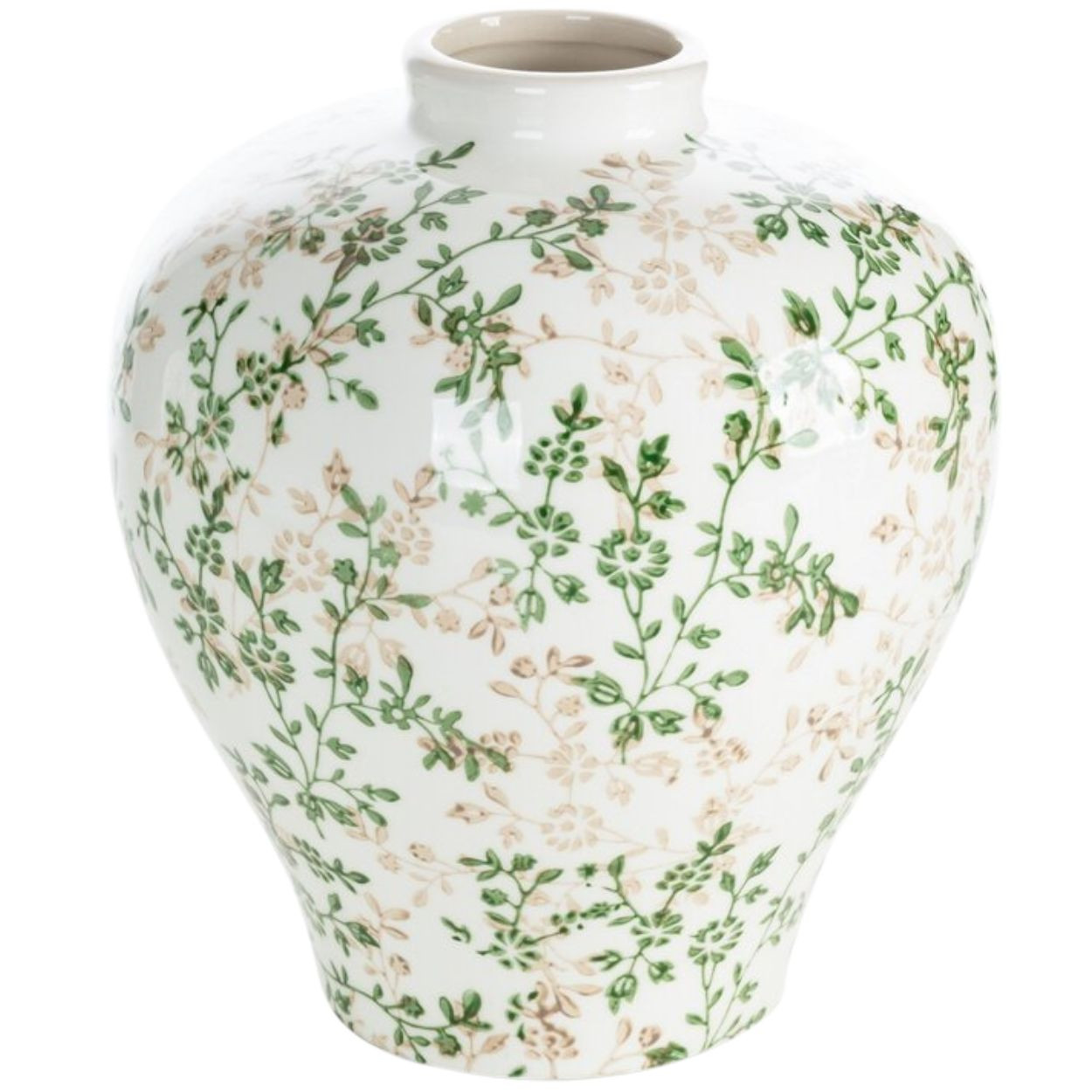 Wazon dekoracyjny KELLY ceramiczny 23 cm kremowo zielony wzór botaniczny