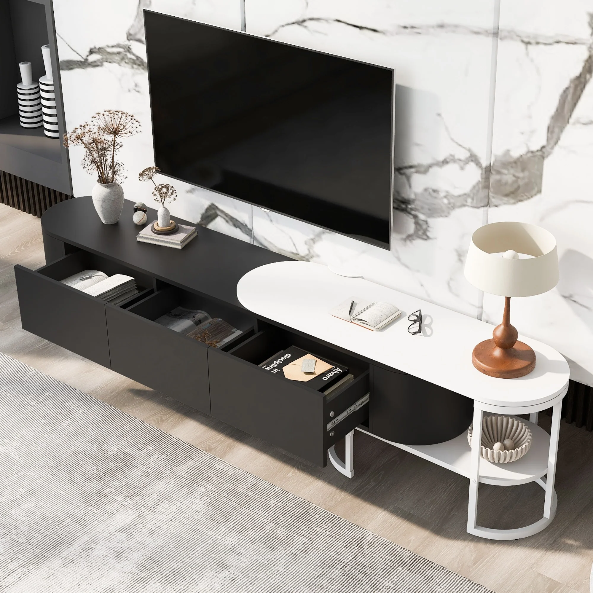 67.7-76.4 Extendable Modern TV Stand for TVs up to 75 Inches,Entertainment Center with Three Drawers