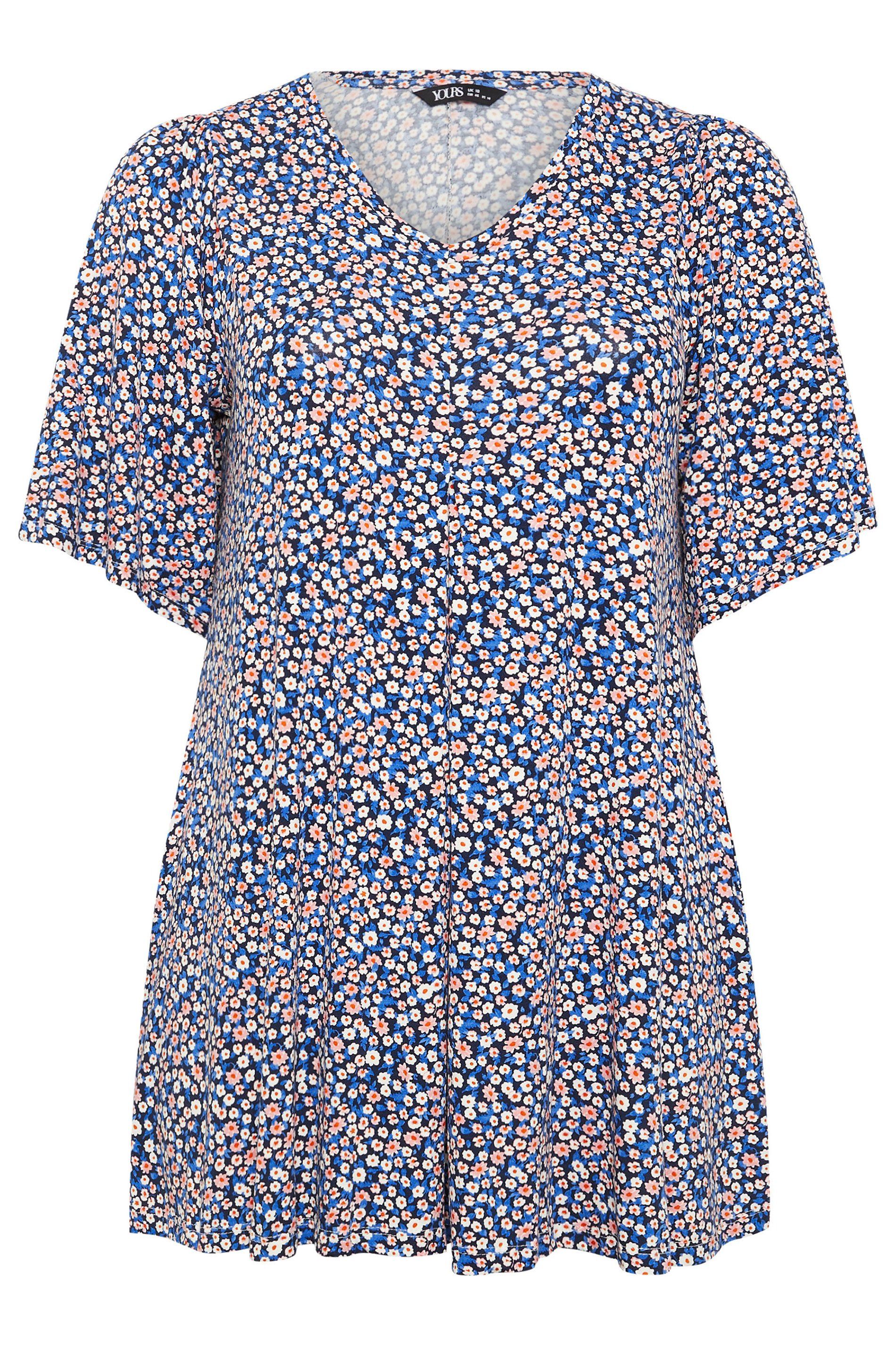 Yours Floral Print Pleated Swing Top