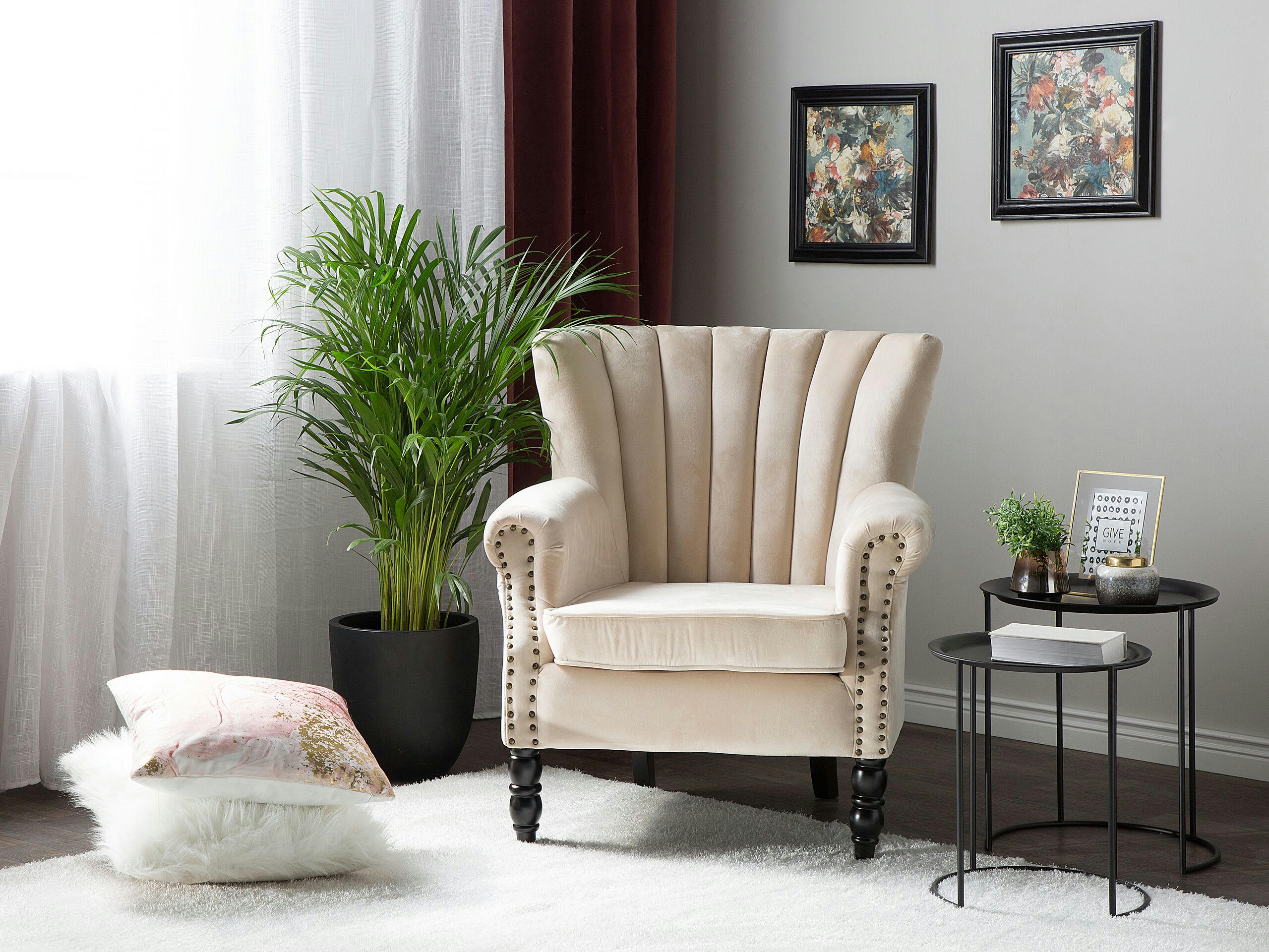 SVEDALA - Fauteuil en velours beige