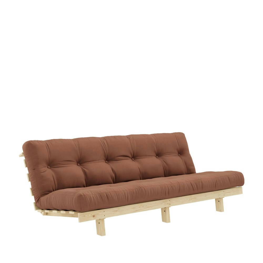 LEAN - Canapé convertible en bois naturel et tissu marron argile