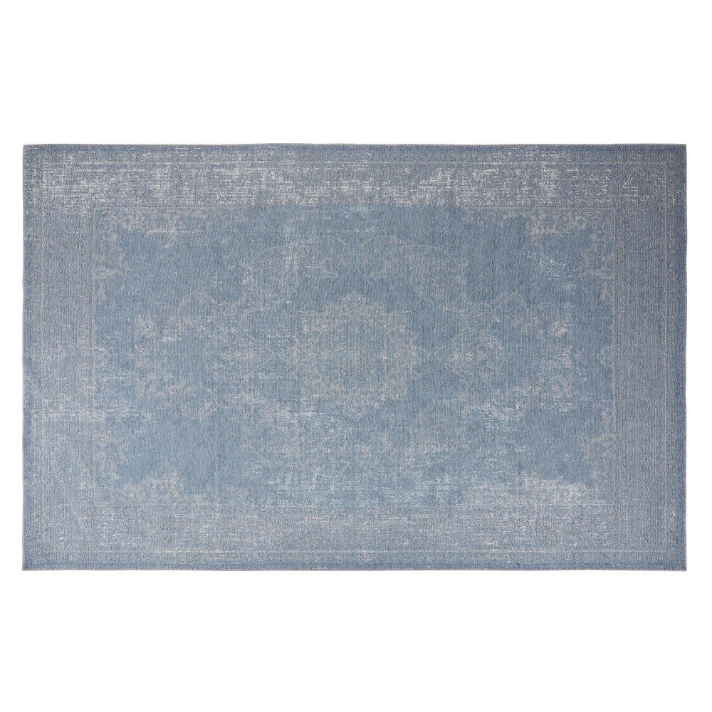ANTARA - Tapis vintage tissé et imprimé bleu effet vieilli 190x290