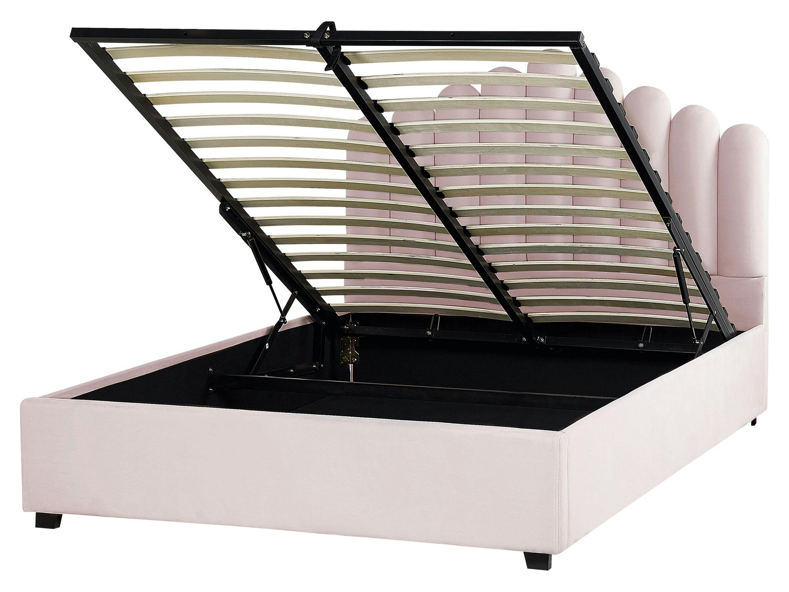 VINCENNES - Lit double en tissu rose 160x200