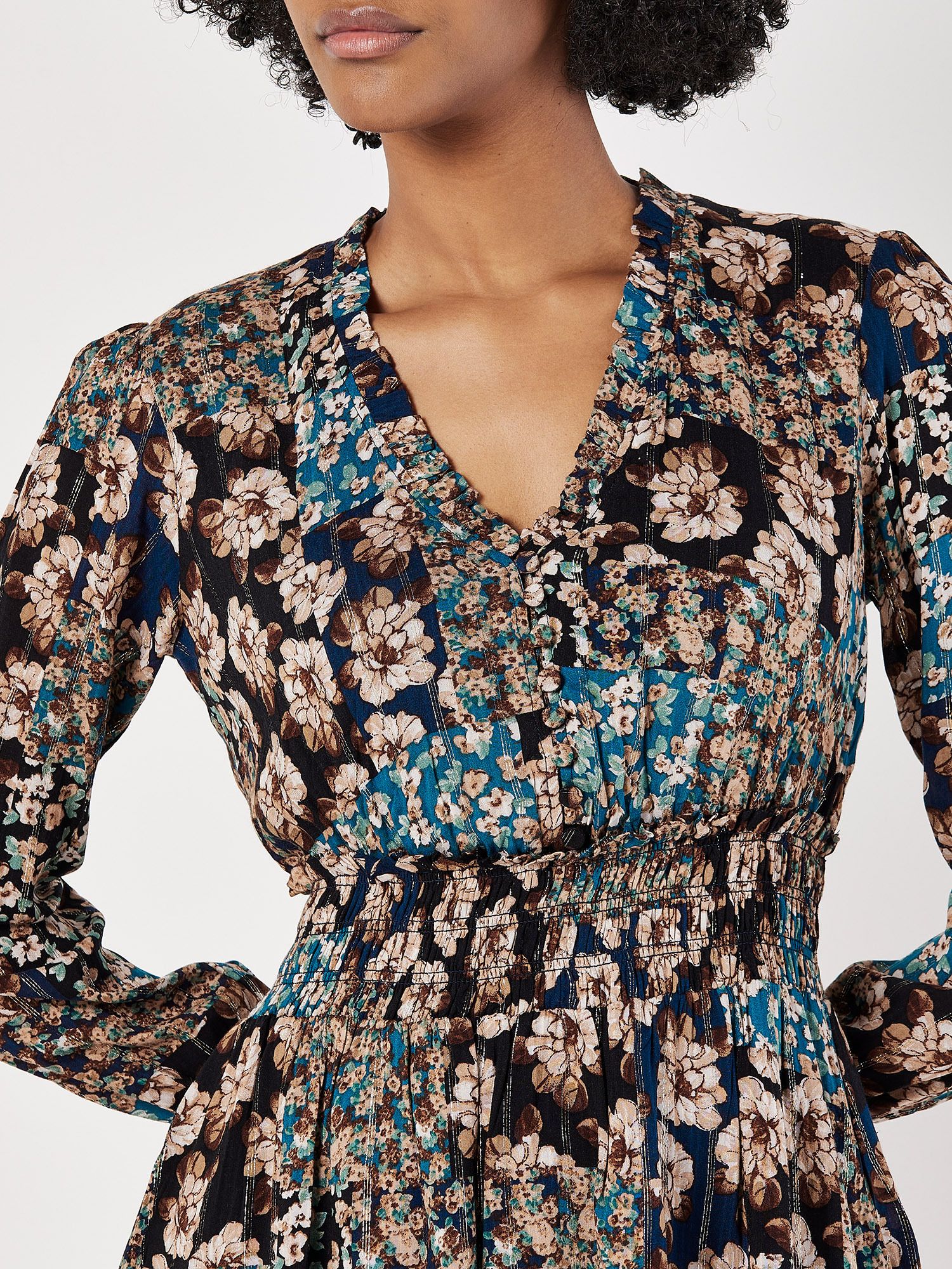 Apricot Patchwork Floral Shimmer Mini Dress