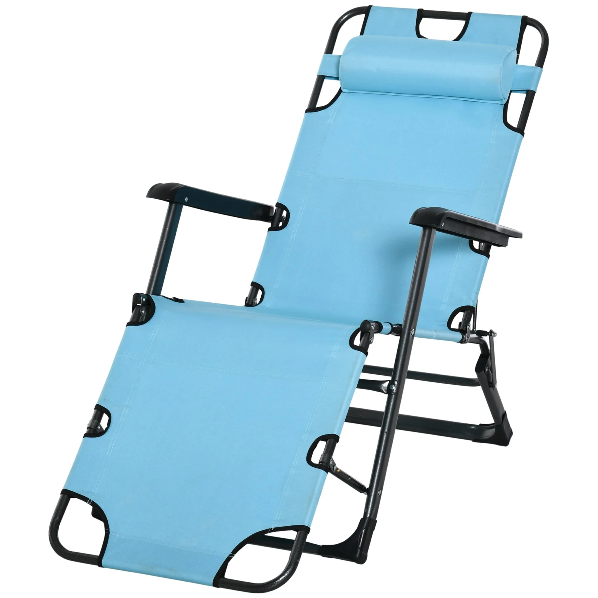 Convertible Outdoor Folding Chaise Lounger with Adjustable Backrest, Pillow and Pocket for Patio Beach Lawn