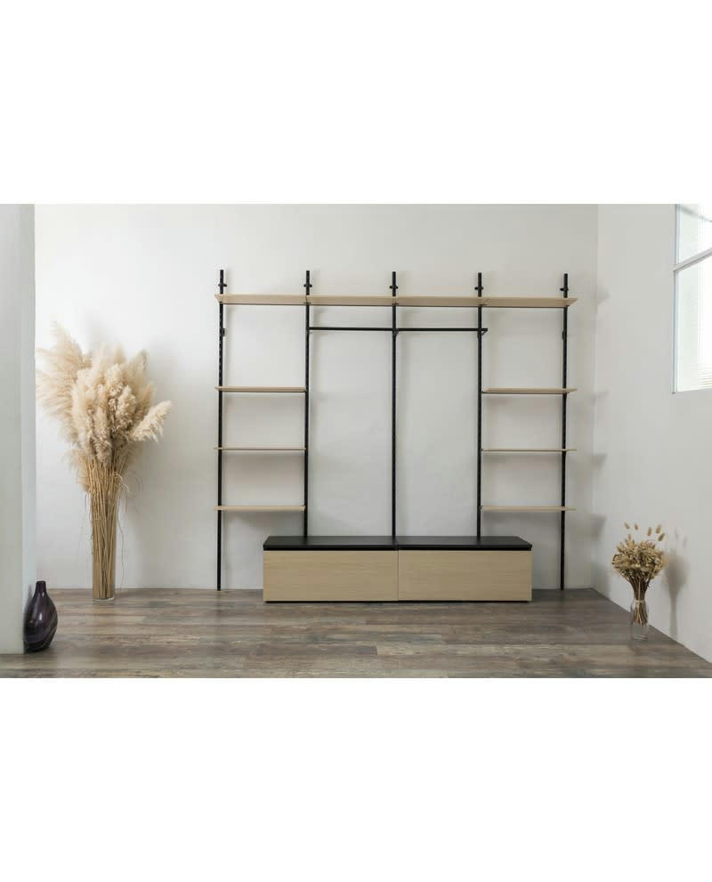 KALI - Dressing ouvert modulable en bois et métal - Noir