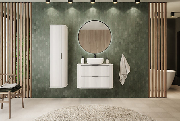 Meuble de salle de bain, blanc, poignée dorée, 35,5 x 139 x 31,5 cm