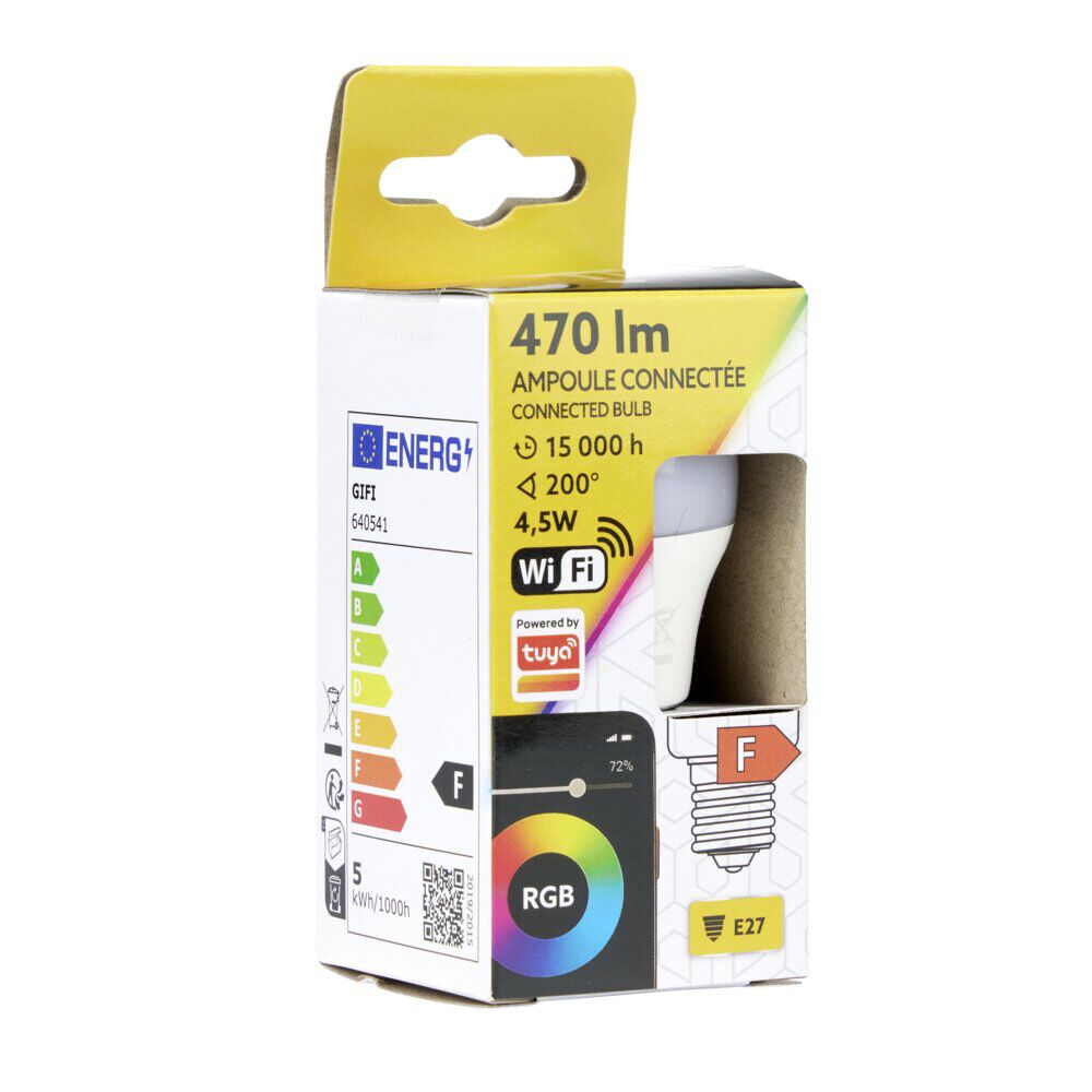 Ampoule LED connectée couleurs changeantes RGB 200° E27 470lms 4,5W