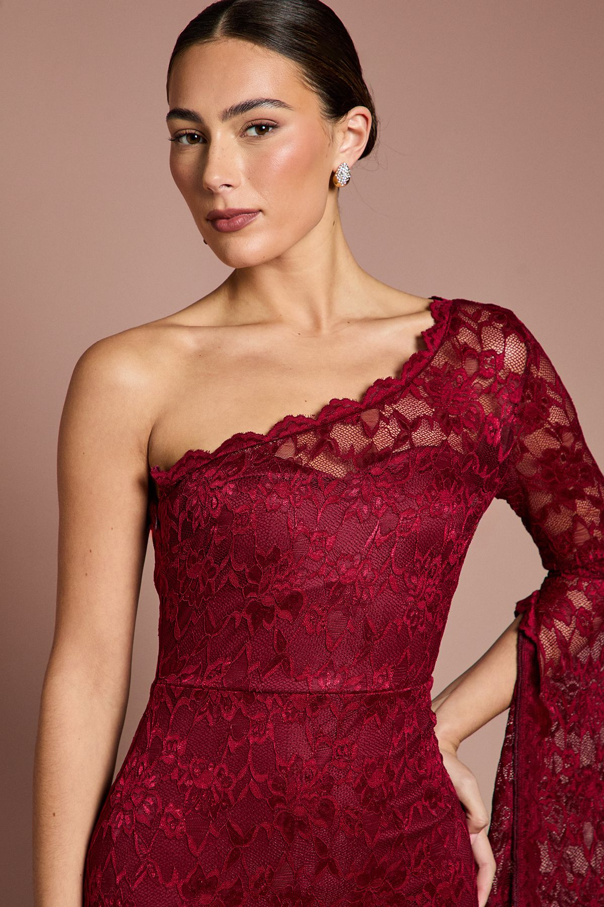 Coast One Shoulder Cap Detail Lace Maxi Dress