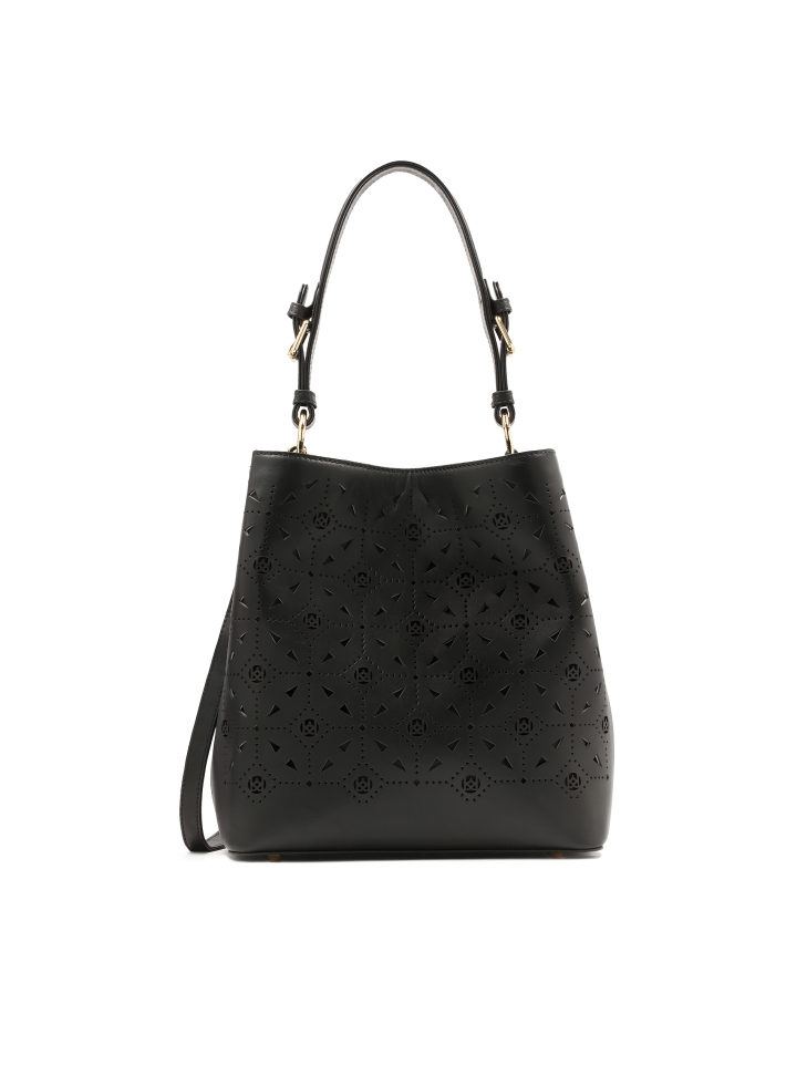 Black handbag with openwork decoration