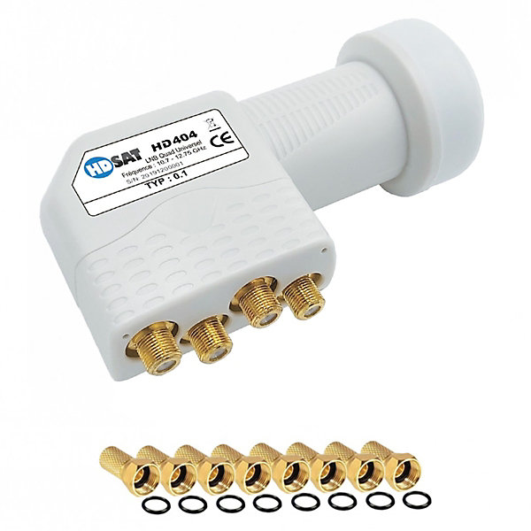 HD404 LNB Quad Full HD 4K Tête Parabole 4 sorties 0,1dB   8 Fiches F HDSAT