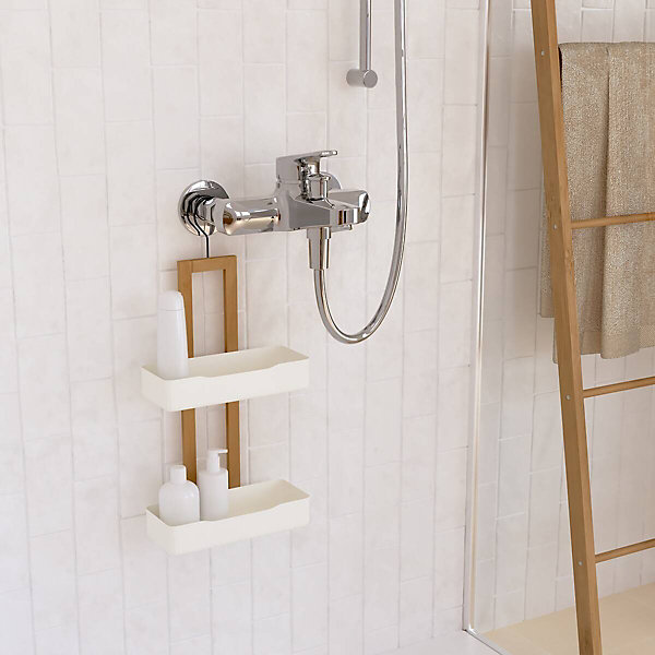 Etagère de douche Natureo 2 niveaux bois et blanc - Blanc- 5five