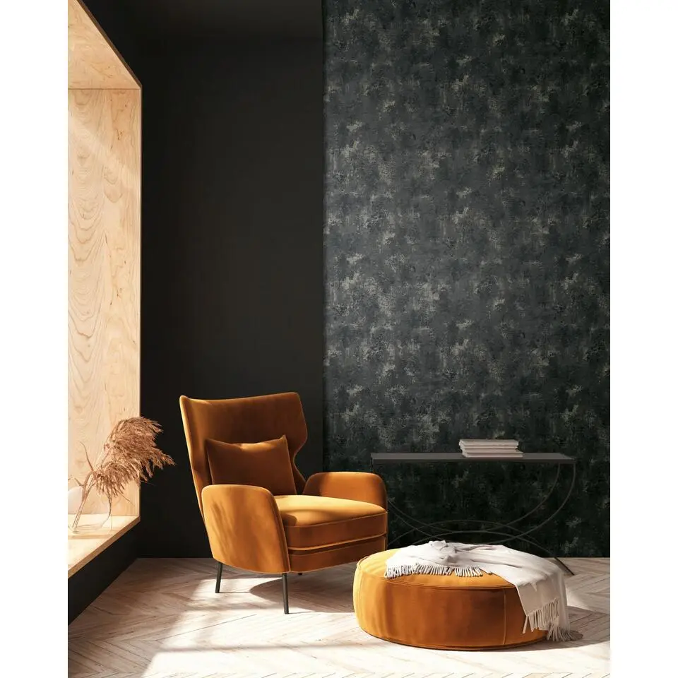 Livingwalls behang steen zwart en goud - 53 cm x 10.05 m