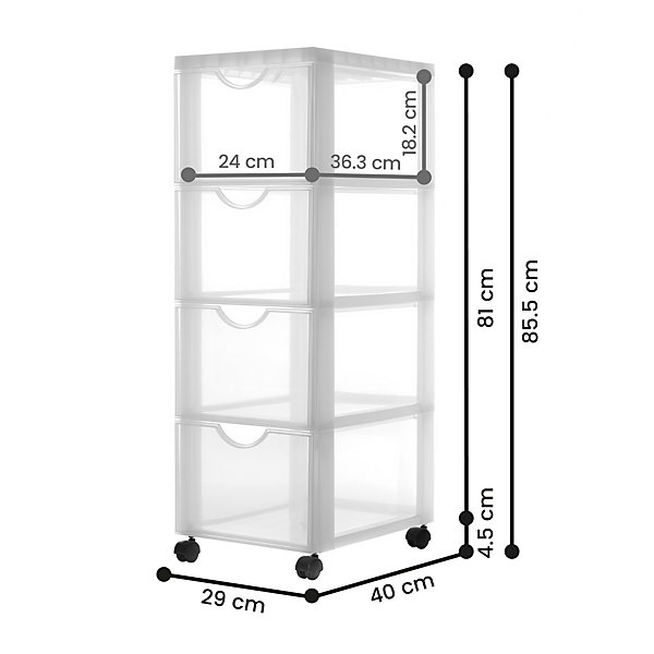 Iris Ohyama, Tour de rangement, Organisateur plastique, 4 Grands Tiroirs, Blanc, DDDC-304
