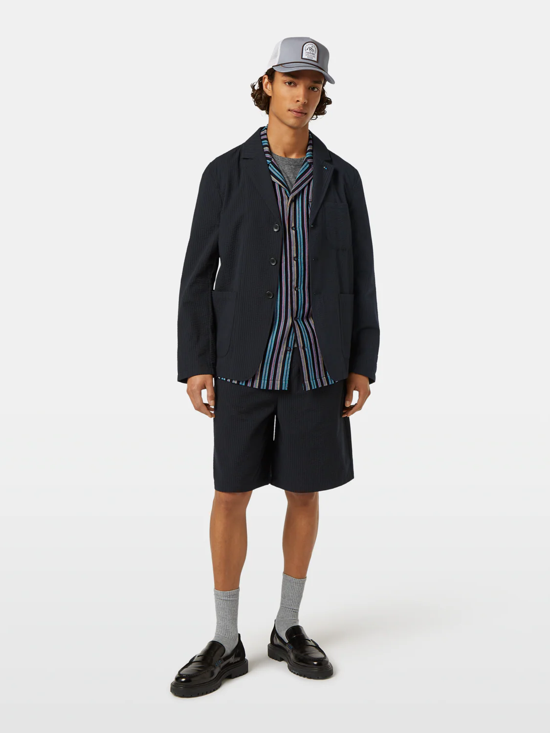 Unconstructed 3-Button Cotton-Blend Seersucker Blazer