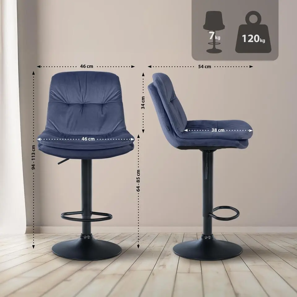 CLP Barkruk Laurel zwart Frame - Fluweel - blauw