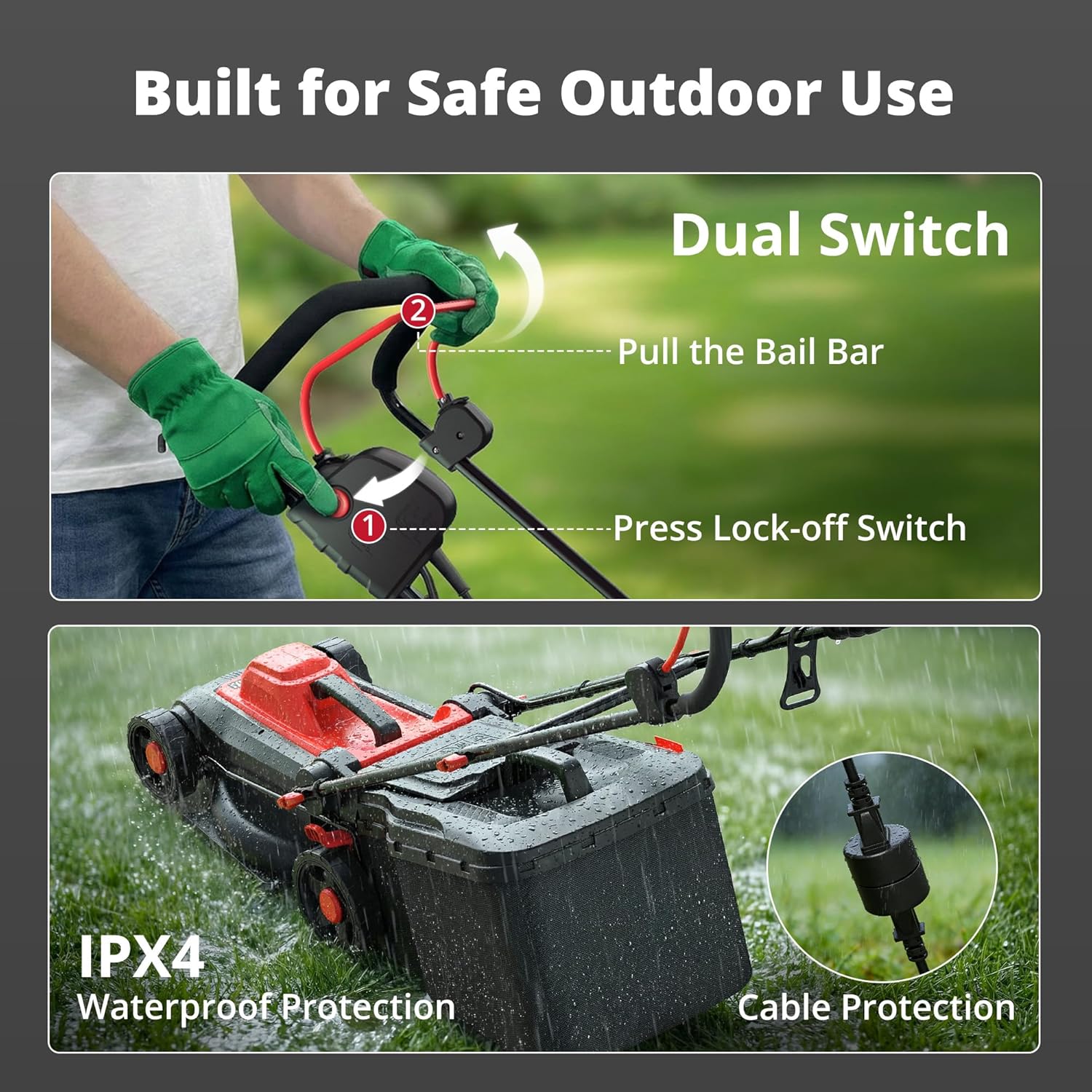 AMERISUN 14-Inch 2IN1 Electric Lawn Mower, 12.5 Amp 3400RPM Corded Push Mower with 6-Position Height Adjustment, 10-Gallon Grass Catcher & Mulching Kit, Lightweight Lawn Mower for Small/Medium Yards