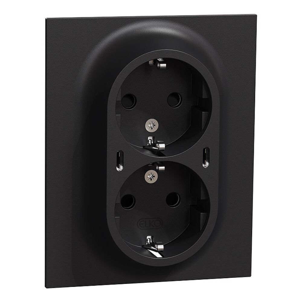 STIKKONTAKT ELKO EN 2-VEIS JORD 2XUSB-C SVART