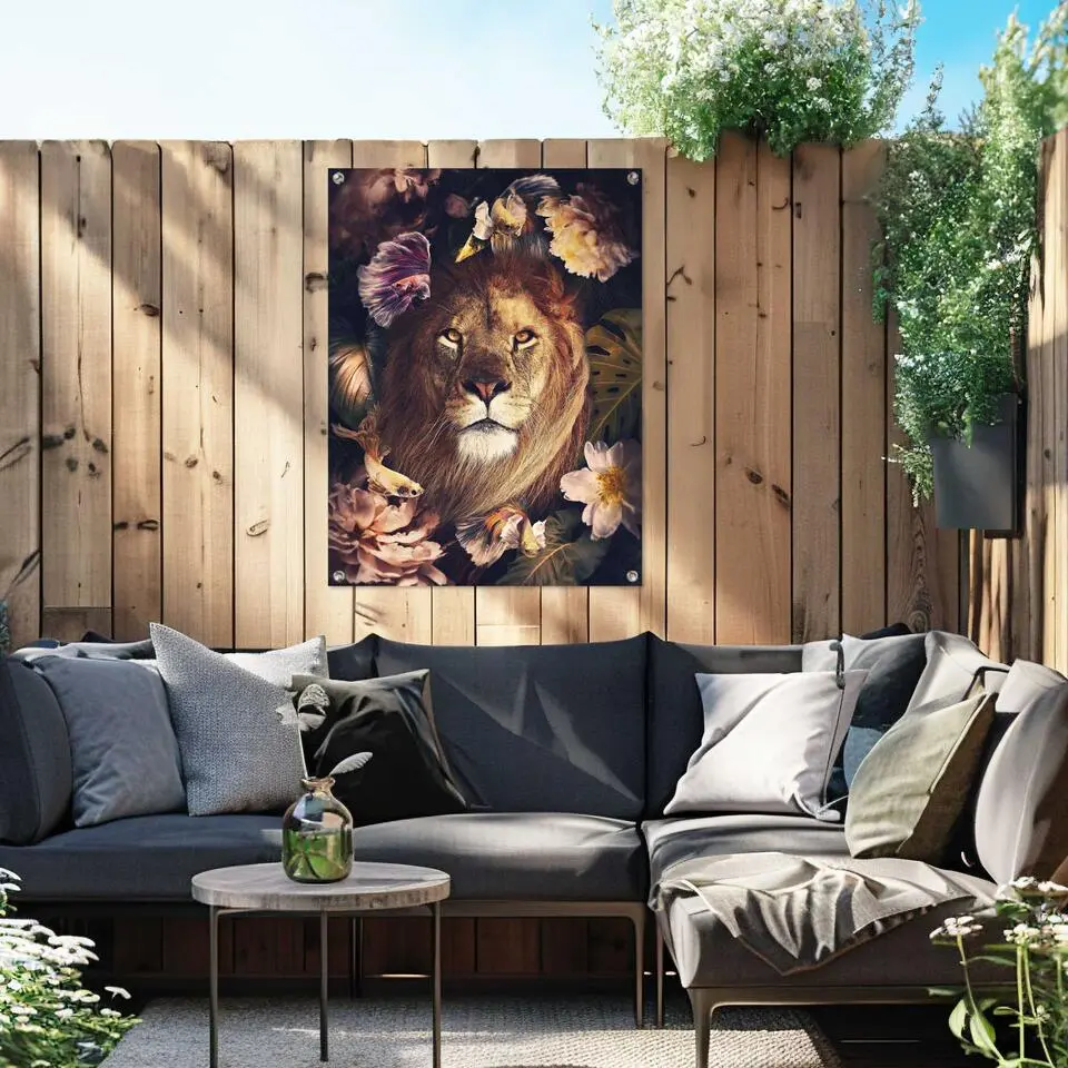 Tuinposter Jungle Lion - 80 x 60 - Bruin