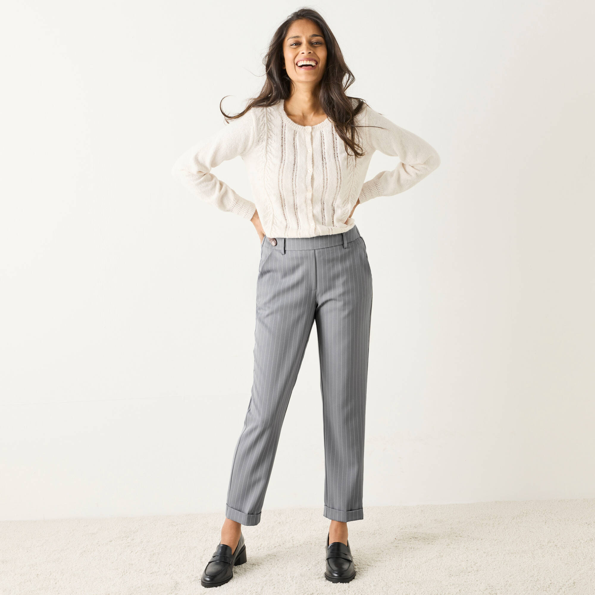 Pantalon 7/8ème fuselé rayé