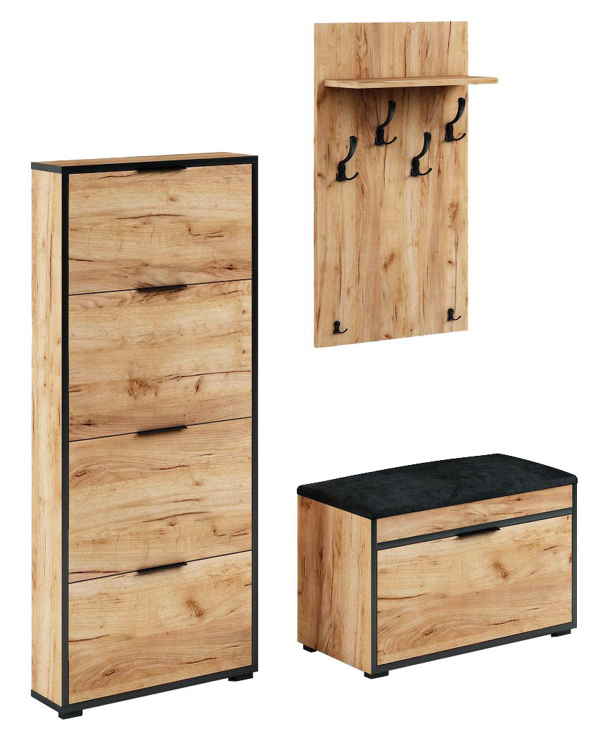 Zestaw Do Przedpokoju Fala 14W1C Dąb Craft Złoty/Czarny/K 146X37,7X- Cm