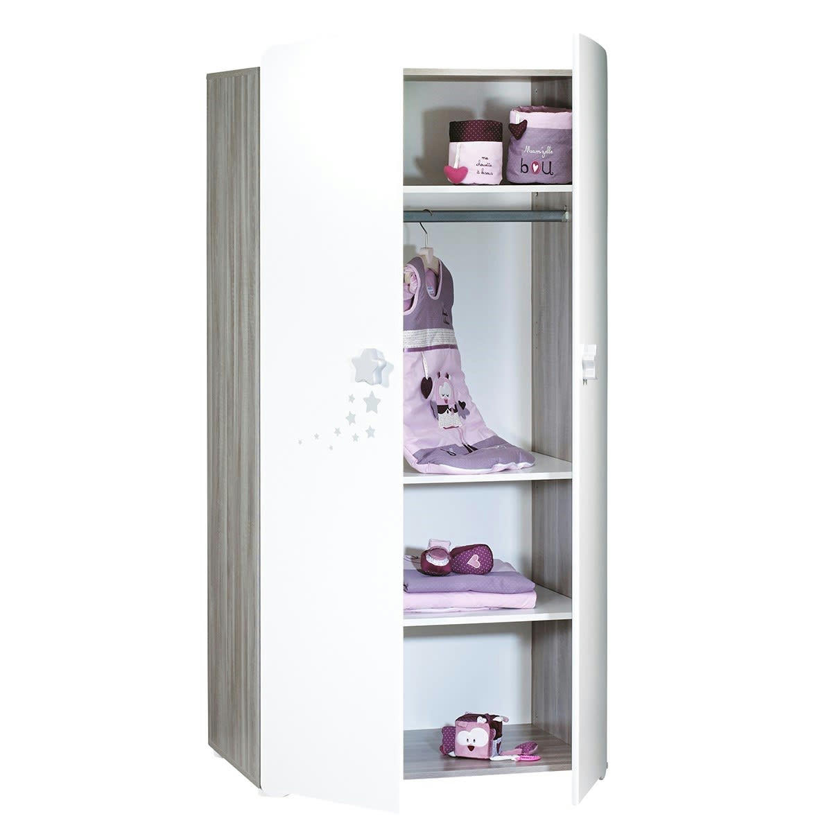 NAO - Armoire 2 portes bébé 175x85x56cm en bois blanc