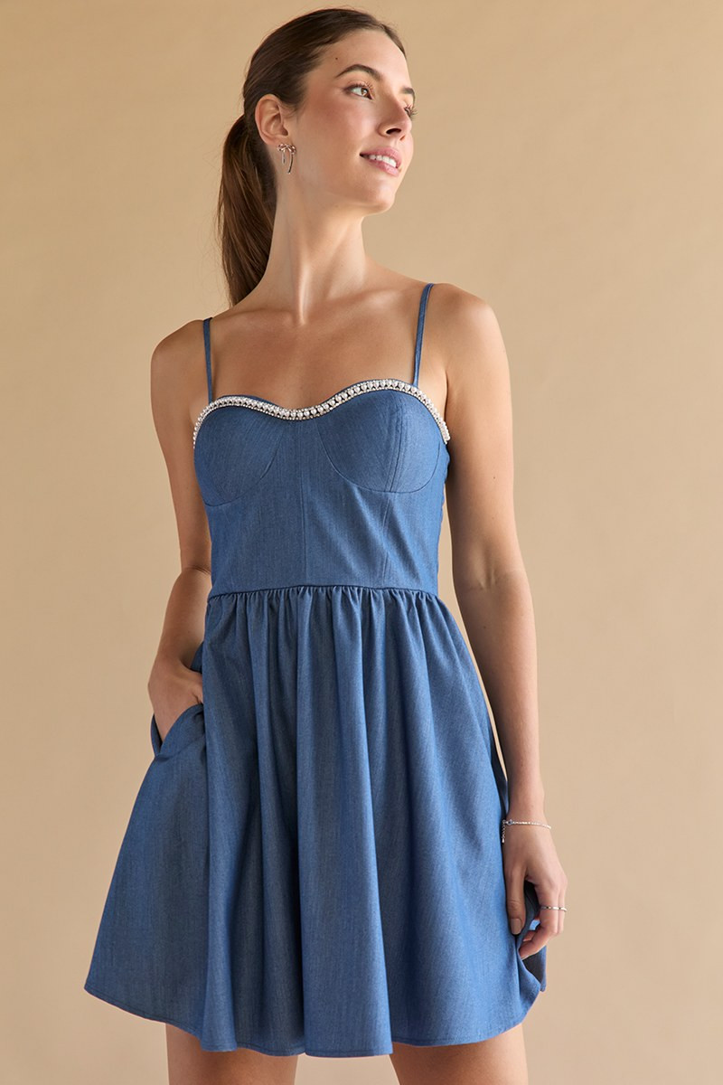 Sandy Pearl Corset Fit And Flare Mini Dress