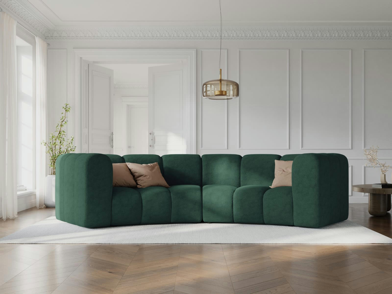 LUPINE - Canapé arrondi 3 places en tissu chenille vert