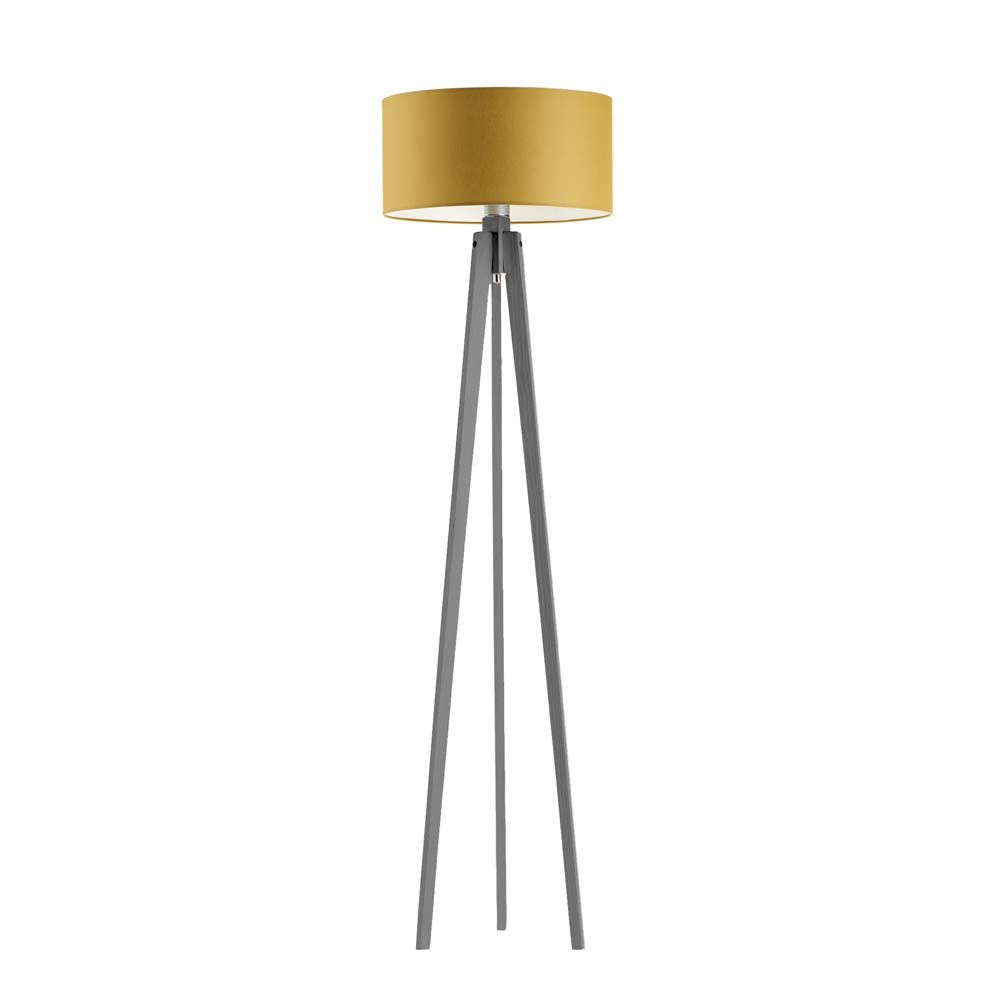 Lampa MIAMI tripod drewno styl skandynawski Popielaty/ Musztardowy