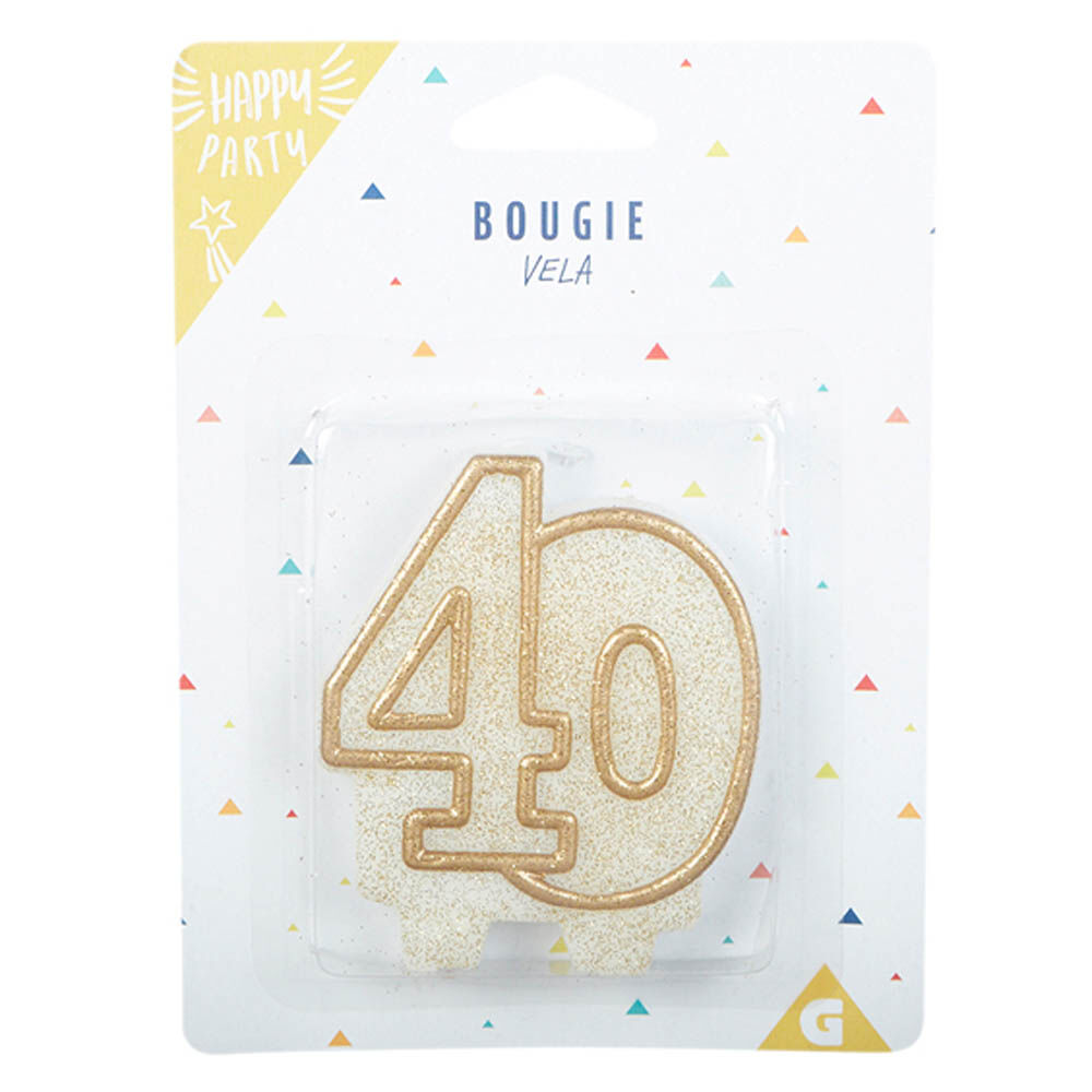 Bougie anniversaire chiffre 40 doré pailleté