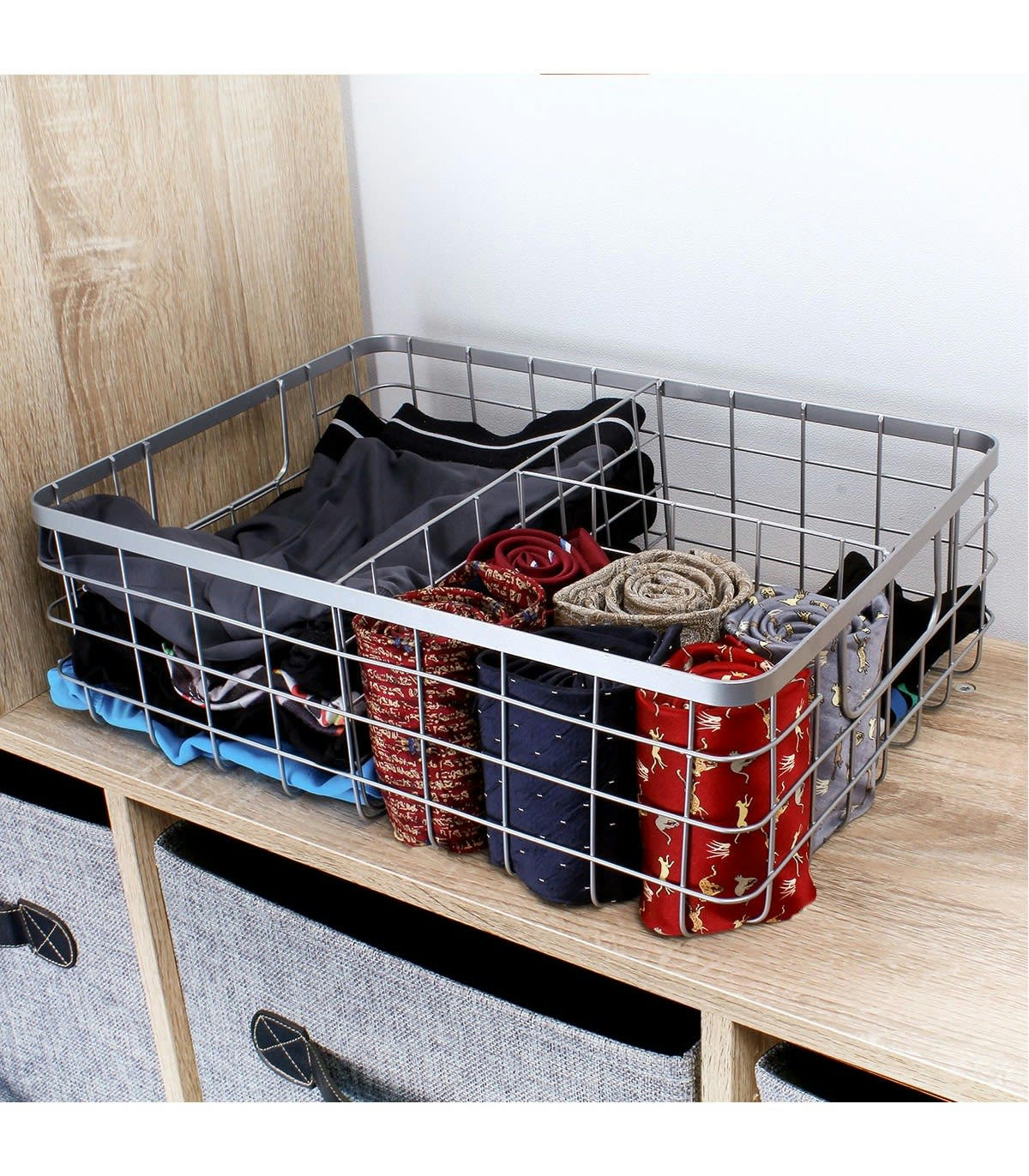 - Panier filaire gris 3 compartiments métal