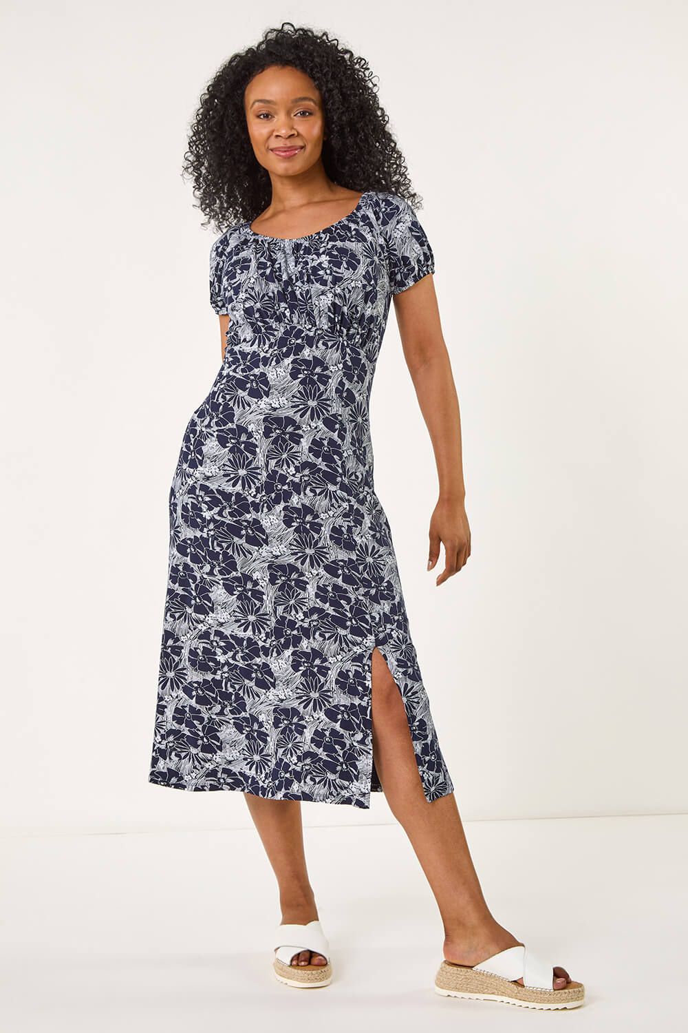 Roman Petite Ditsy Floral Stretch Midi Dress
